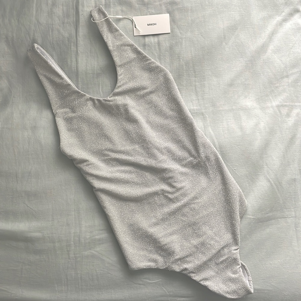 MIKOH Womens Sz Medium Mala Silver Shimmer One Piece Swimsuit